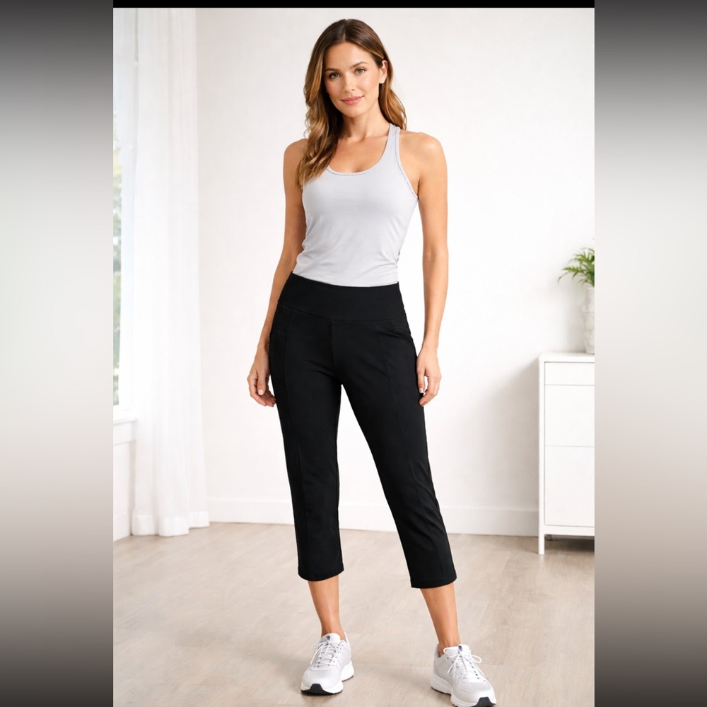 CAbi Pants Womens Small Black Cropped Relaxed Leggings Lounge Pockets 5686
